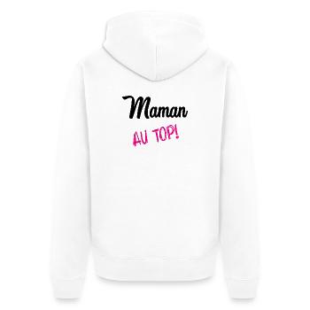 MAMA AN DER SPITZE - Unisex Premium Bio Zip Hoodie - Weiß - Hinten - Thijin (182cm)
