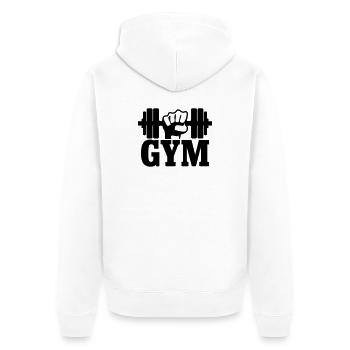 GYM Poing avec haltère - Veste à capuche bio Premium Unisexe - blanc - Dos - Thijin (182cm)