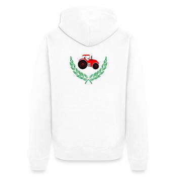 Roter Traktor im Lorbeerkranz - Unisex Premium Bio Zip Hoodie - Weiß - Hinten - Thijin (182cm)