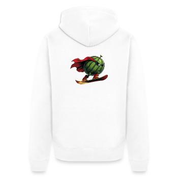 Superheld Wassermelone Auf Snowboard Action - Unisex Premium Bio Zip Hoodie - Weiß - Hinten - Thijin (182cm)