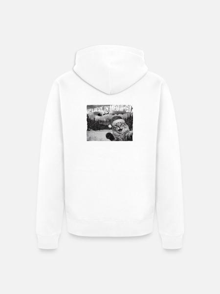 Believe in Meow-gic Katze Weihnachtsmann Foto - Unisex Premium Bio Zip Hoodie - Weiß
