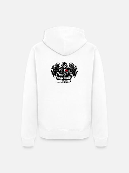 Engel auf Abwegen mit Rose "Todesengel" - Unisex Premium Bio Zip Hoodie - Weiß