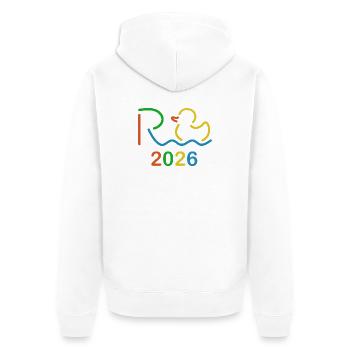 Rente 2026 ist bunt - Ruhestand - Pension - Unisex Premium Bio Zip Hoodie - Weiß - Hinten - Thijin (182cm)