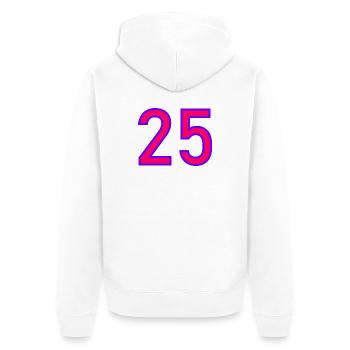 25. 25 JAHRE. 25. JUBILÄUM. 25 JAHRESJUBILÄUM. - Unisex Premium Bio Zip Hoodie - Weiß - Hinten - Thijin (182cm)