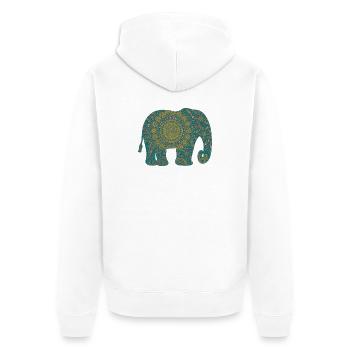 Mandala Elephant Pattern in Teal - Unisex Premium Organic Zip Hoodie - white - Back - Thijin (182cm)