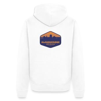 Insigne du coucher de soleil d’Albuquerque, Nouveau-Mexique - Veste à capuche bio Premium Unisexe - blanc - Dos - Thijin (182cm)