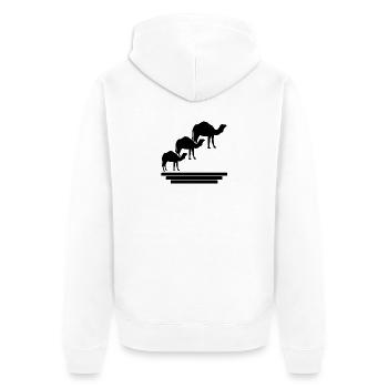 Kamel Silhouetten Trio - Unisex Premium Bio Zip Hoodie - Weiß - Hinten - Thijin (182cm)