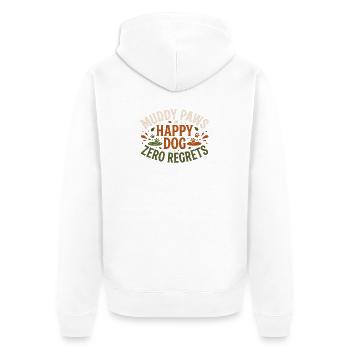 uddy Paws Happy Dog Zero Regrets – Lustiges Hundeh - Unisex Premium Bio Zip Hoodie - Weiß - Hinten - Thijin (182cm)