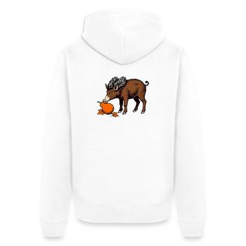 Wildschwein an der Birne - Unisex Premium Bio Zip Hoodie - Weiß - Hinten - Thijin (182cm)