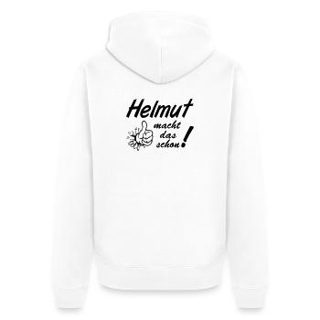 Helmut , Vorname,Namensschild,Name,Fun Shirt (25) - Unisex Premium Bio Zip Hoodie - Weiß - Hinten - Thijin (182cm)