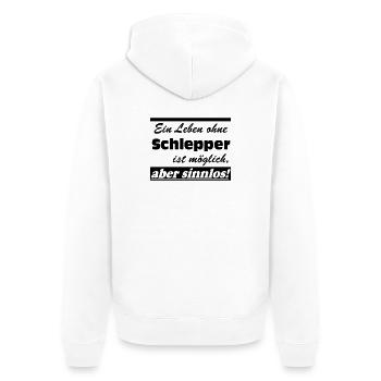 Traktor , Trecker , Schlepper Leben sinnlos(25) - Unisex Premium Bio Zip Hoodie - Weiß - Hinten - Thijin (182cm)