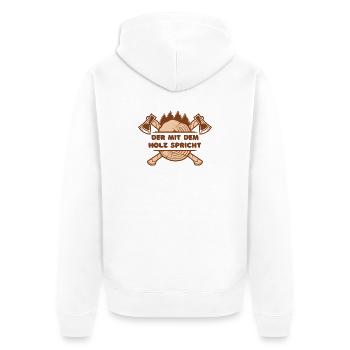 Der mit dem Holz spricht - Unisex Premium Bio Zip Hoodie - Weiß - Hinten - Thijin (182cm)