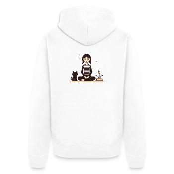 Entspannung mit Katze - Unisex Premium Bio Zip Hoodie - Weiß - Hinten - Thijin (182cm)