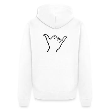 Shaka Hand Icon Outline Surfing Hawaii Greeting - Unisex Premium Organic Zip Hoodie - white - Back - Thijin (182cm)