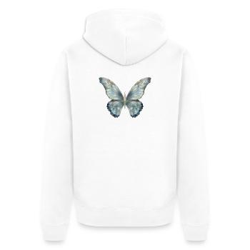 Schmetterling in zarten Blautönen von Hand gemalt - Unisex Premium Bio Zip Hoodie - Weiß - Hinten - Thijin (182cm)