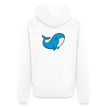 Fröhlicher Blauwal - Unisex Premium Bio Zip Hoodie - Weiß - Hinten - Thijin (182cm)