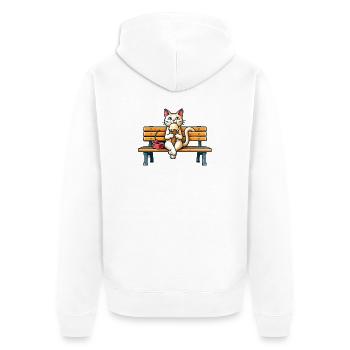 Cute Cat enjoying an icecream on a bench - Unisex Premium Organic Zip Hoodie - white - Back - Thijin (182cm)
