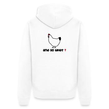 Poule Und was soll's? von Helfspawn - Unisex Premium Bio Zip Hoodie - Weiß - Hinten - Thijin (182cm)