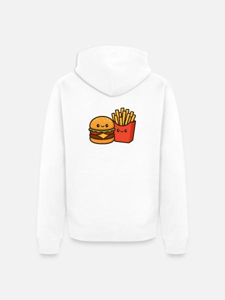 Kawaii Burger & Fries Duo - Unisex Premium Organic Zip Hoodie - white