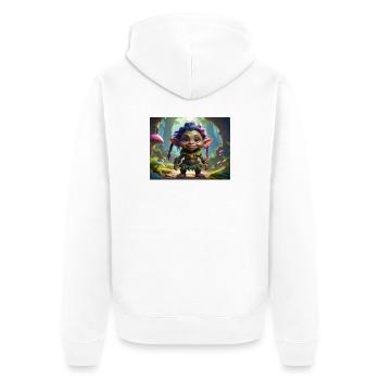 Waldgnom mit bunter Mähne - Unisex Premium Bio Zip Hoodie - Weiß - Hinten - Thijin (182cm)