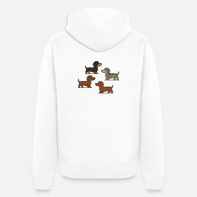 Dachshund Quartett: Spotted & Solid - Unisex Premium Bio Zip Hoodie - Weiß