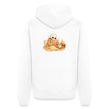 Cozy Skeleton with Heart – Rest & Self-Care - Unisex Premium Organic Zip Hoodie - white - Back - Thijin (182cm)