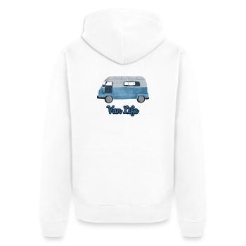 Van Life Aquarell Vintage-Camper Reisen - Unisex Premium Bio Zip Hoodie - Weiß - Hinten - Thijin (182cm)