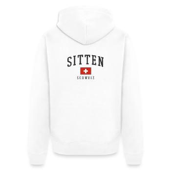 Sitten Schweiz – Flaggenmotiv mit Lokalstolz - Unisex Premium Bio Zip Hoodie - Weiß - Hinten - Thijin (182cm)