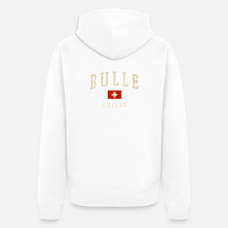 Bulle Switzerland Design - Varsity Style - Veste à capuche bio Premium Unisexe - blanc