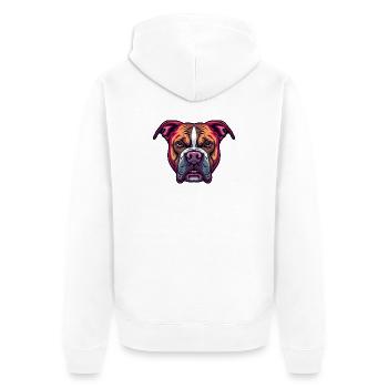 Neon Bulldog Head Illustration - Unisex Premium Organic Zip Hoodie - white - Back - Thijin (182cm)