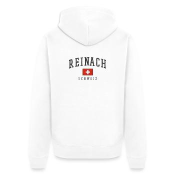 Reinach Schweiz Logo Kreuz - Unisex Premium Bio Zip Hoodie - Weiß - Hinten - Thijin (182cm)