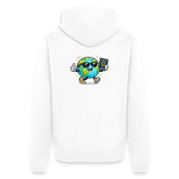 Globe Buddy Pass-Abenteuer - Unisex Premium Bio Zip Hoodie - Weiß - Hinten - Thijin (182cm)