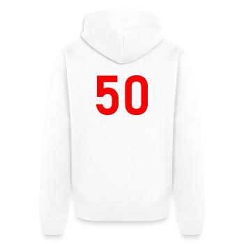 50. 50 JAHRE. 50-JÄHRIGES JUBILÄUM. 50-JÄHRIGES JUBILÄUM. - Unisex Premium Bio Zip Hoodie - Weiß - Hinten - Thijin (182cm)