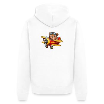 Pilot Gift Shirt – Cute Bear on the Plane - Unisex Premium Organic Zip Hoodie - white - Back - Thijin (182cm)