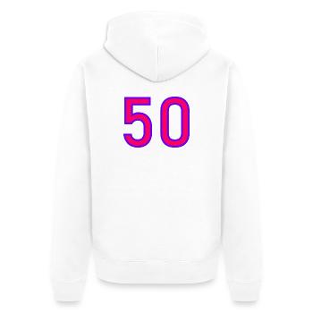 50. 50 YEARS. 50th ANNIVERSARY. 50 YEARS ANNIVERSARY. - Unisex Premium Organic Zip Hoodie - white - Back - Thijin (182cm)