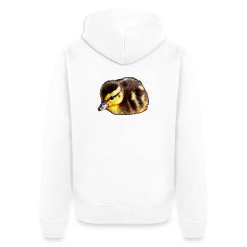 entenküken Dunkelgelb – Nahaufnahme - Unisex Premium Bio Zip Hoodie - Weiß - Hinten - Thijin (182cm)