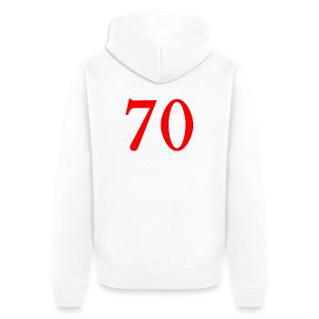 70. 70 ANS. 70e ANNIVERSAIRE. ANNIVERSAIRE 70 ANS. - Veste à capuche bio Premium Unisexe - blanc - Dos - Thijin (182cm)