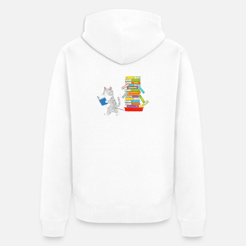 Reading kitten pulls book trolley - Unisex Premium Organic Zip Hoodie - white