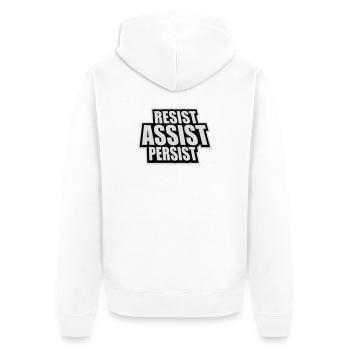 Resist Assist Persist Aktivismus Motivation Logo - Unisex Premium Bio Zip Hoodie - Weiß - Hinten - Thijin (182cm)