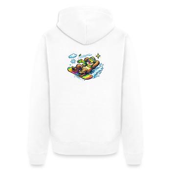 Schnee-Surfer Faultier - Unisex Premium Bio Zip Hoodie - Weiß - Hinten - Thijin (182cm)