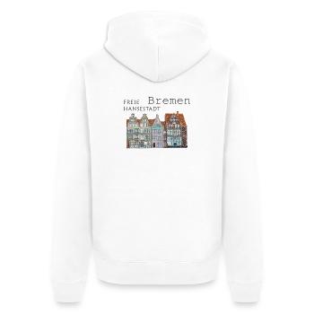 Bremer Markt Fassaden handgezeichnet - Unisex Premium Bio Zip Hoodie - Weiß - Hinten - Thijin (182cm)