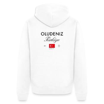 Oludeniz Türkei Koordinaten Reise Souvenir - Unisex Premium Bio Zip Hoodie - Weiß - Hinten - Thijin (182cm)