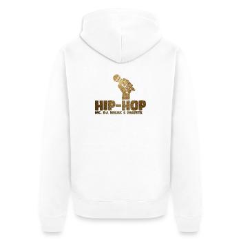Poing micro de hip-hop pailletés dorés - Veste à capuche bio Premium Unisexe - blanc - Dos - Thijin (182cm)