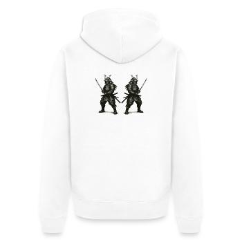 Doppel-Samurai Schattenrüstung - Unisex Premium Bio Zip Hoodie - Weiß - Hinten - Thijin (182cm)