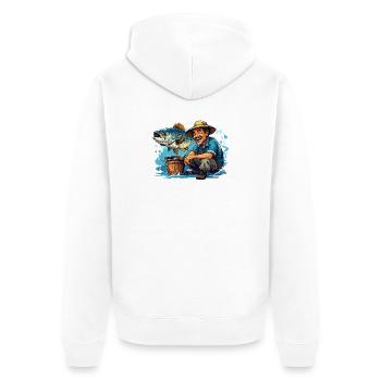 Fröhlicher Fischer und Riesenfisch - Unisex Premium Bio Zip Hoodie - Weiß - Hinten - Thijin (182cm)