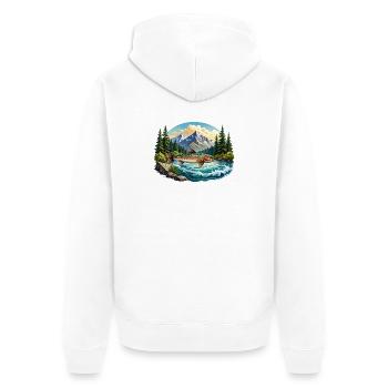 Fisch im Fluss - im Wald - Unisex Premium Bio Zip Hoodie - Weiß - Hinten - Thijin (182cm)