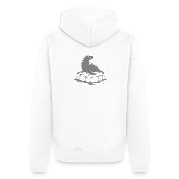 Seehund auf Felsplatte - Unisex Premium Bio Zip Hoodie - Weiß - Hinten - Thijin (182cm)
