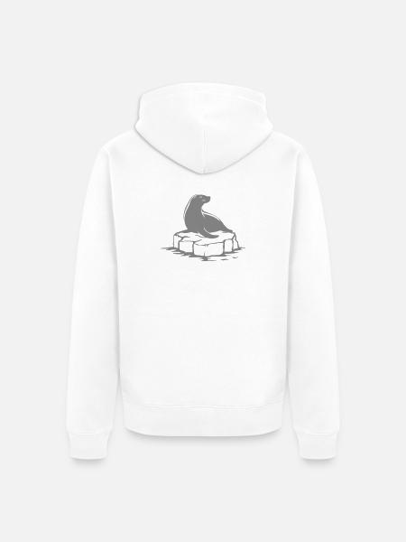 Seehund auf Felsplatte - Unisex Premium Bio Zip Hoodie - Weiß