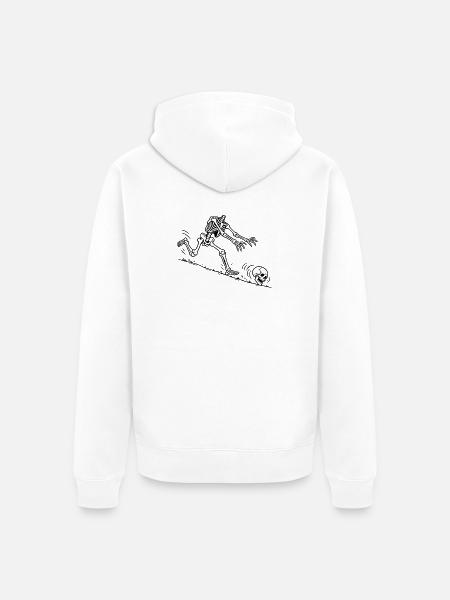 Na tja, Kopfloses Skelettrollendes Schädel-Meme - Unisex Premium Bio Zip Hoodie - Weiß