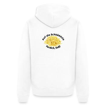 Auf die Spätzle ferdich, Soß!!! - Unisex Premium Bio Zip Hoodie - Weiß - Hinten - Thijin (182cm)